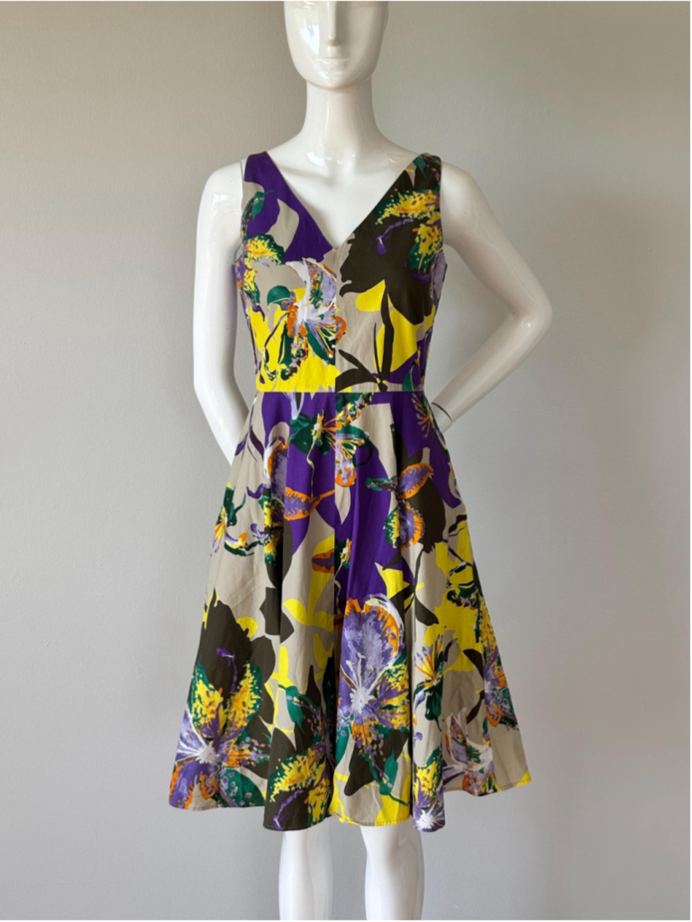 Max Mara Floral Cotton Dress Fit Flare Pockets S - Picture 3 of 7